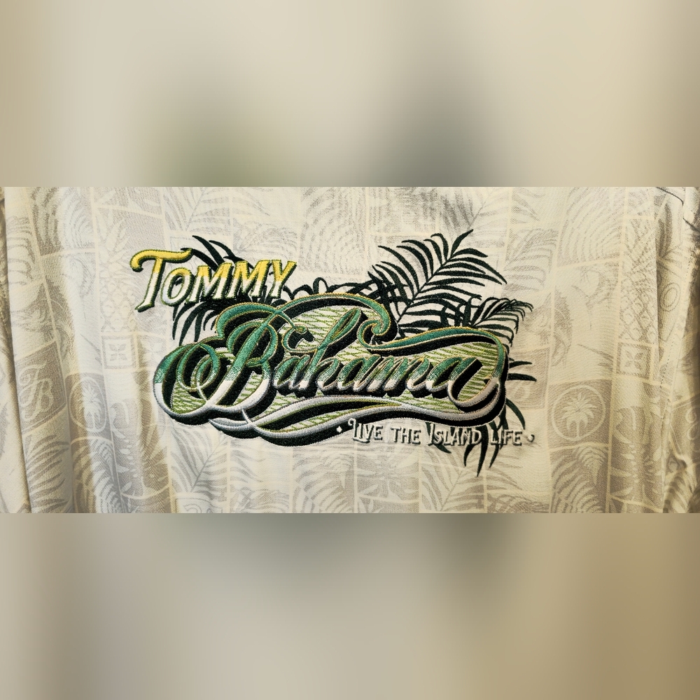 Tommy Bahama Cream and Green Casual Button Down Shirt